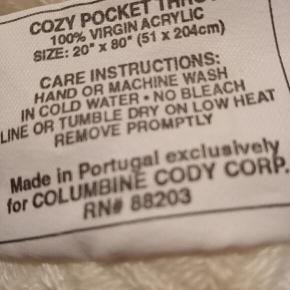 ColumbineCodyHomeCollectionCozyPocketThrow100%VirginAcrylic 20"×80" ( 51×204cm). - Picture 2 of 7